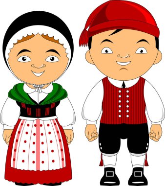 Geleneksel kostümlü kadın ve erkek vektör düz çizim