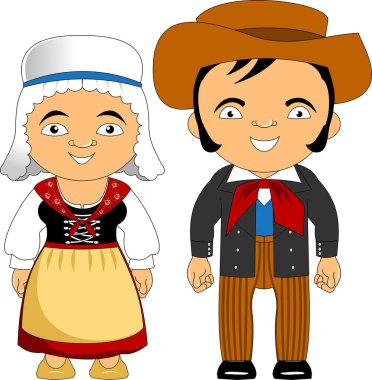 Geleneksel kostümlü kadın ve erkek vektör düz çizim