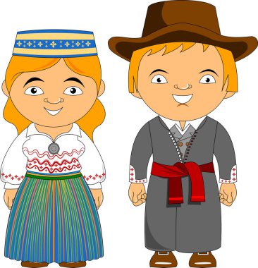 Geleneksel kostümlü kadın ve erkek vektör düz çizim