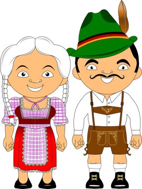 Geleneksel kostümlü kadın ve erkek vektör düz çizim