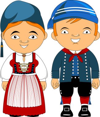Geleneksel kostümlü kadın ve erkek vektör düz çizim