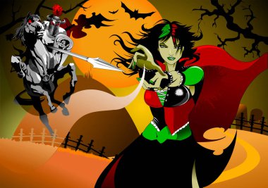 cadı ile mücadele savaş atlı siyah, vektör