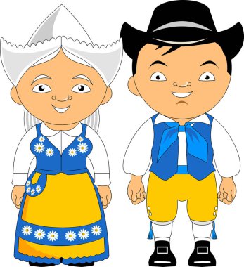 Geleneksel kostümlü kadın ve erkek vektör düz çizim
