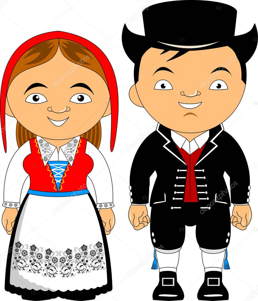 Man and woman in traditional costume, vector flat illustratio
