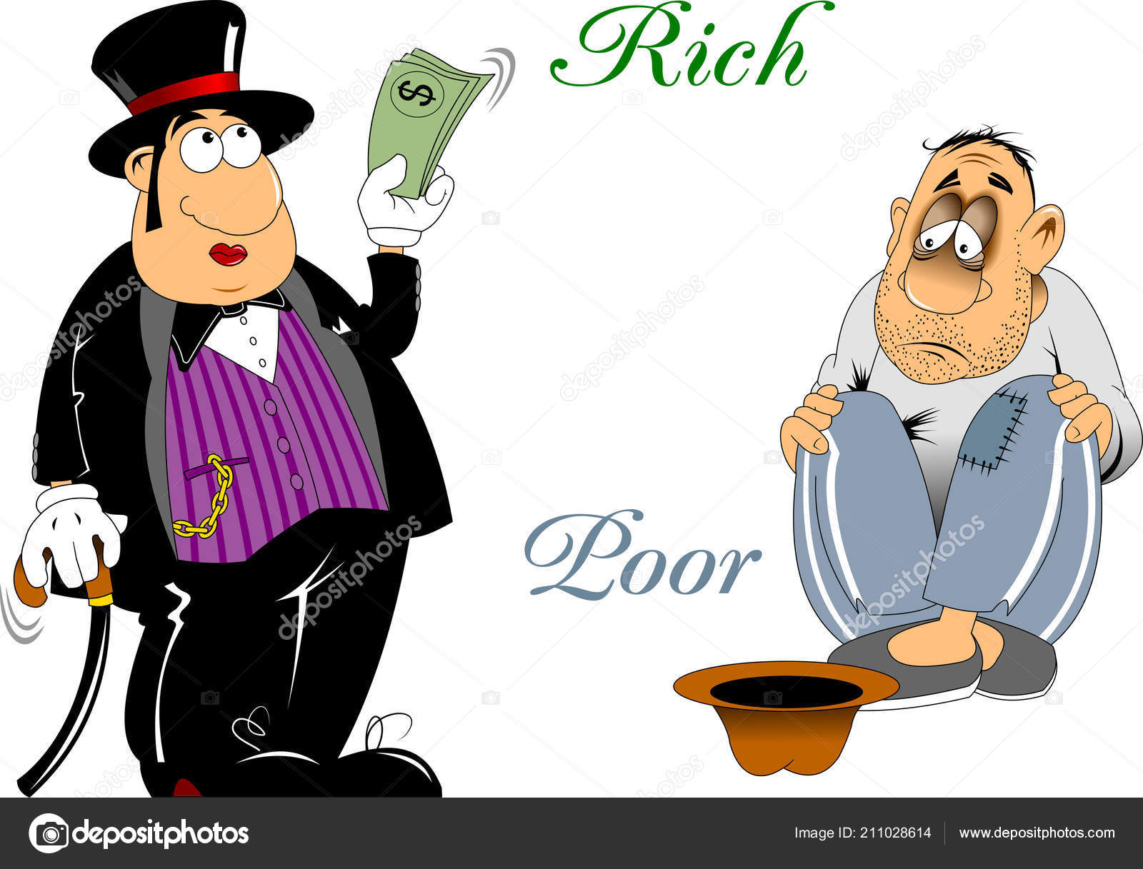 Antonym Rich Poor Vector Cartoon Isolated Stock Vector Royalty Free 1085180006