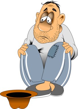 Delik pantolonlu dilenci para, vektör ve illüstrasyon istiyor.