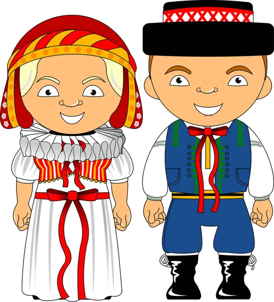 Man Woman Traditional Costume Vector Flat Illustratio — Stock Vector