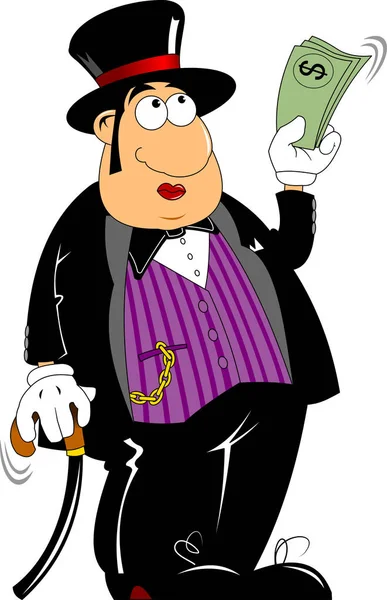 Fat Cheerful Rich Man Black Tuxedo Vector Illustration — Stock Vector