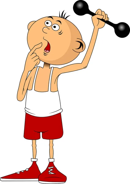 Physical Education Boy Lifting Dumbbell Sport Vector Illustration — Stock Vector