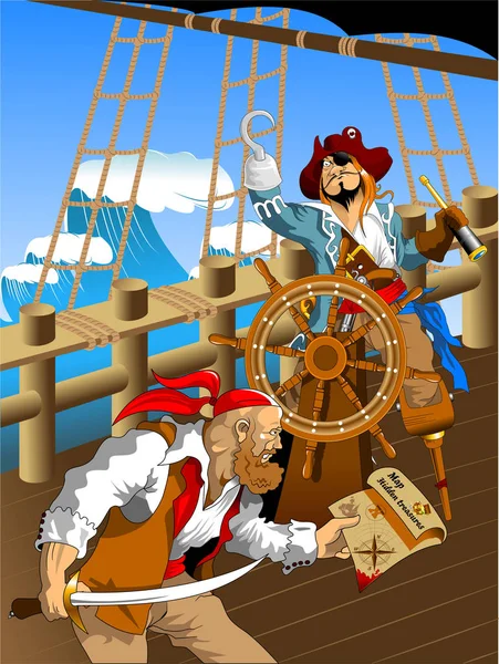 Pirate Maléfique Effrayant Avec Carte Île Trésor Illustration Vectorielle — Image vectorielle