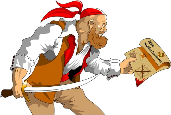 Злой Страшный Пират Картой Острова Сокровищ Векторная Иллюстрация — стоковый вектор