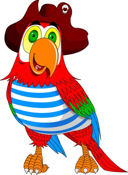 Red Parrot Cartoon Wearing Pirates Hat Eye Patch Pointing His — Stock Vector
