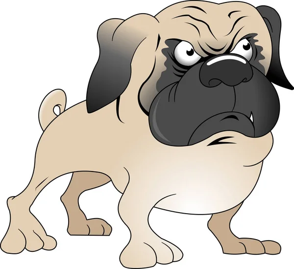 Pouco Pug Irritado Com Orelhas Pretas Vetor Ilustração — Vetor de Stock