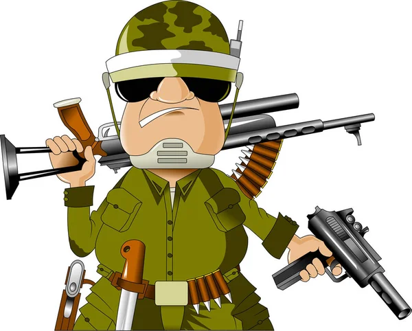 Soldaten Mit Maschinenpistole Und Messer Bewaffnet Vektor — Stockvektor