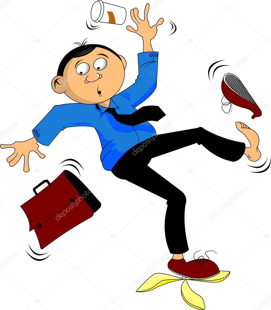 Cartoon of a man slipping and spilling his coffee, vector and illustration