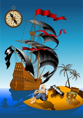 Eski bir denizci yırtık üniformalı üzgün deniz kenarında oturur