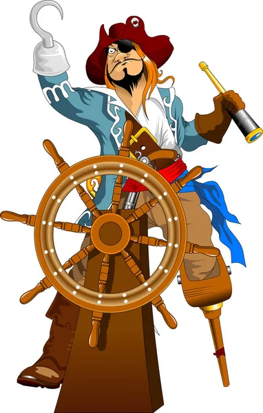 海賊キャプテン剣を保持し 帽子グラフィックベクトル画像を身に着けている — ストックベクタ