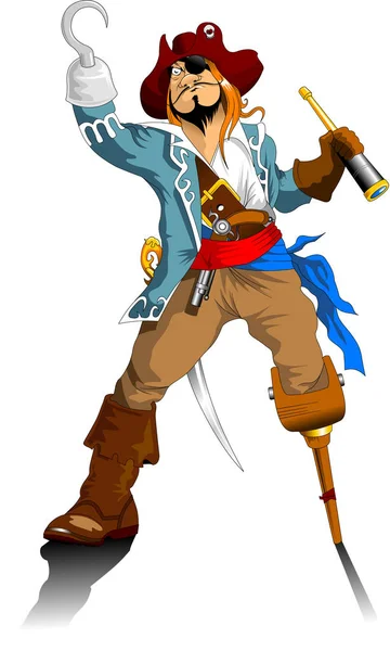 海盗船长手持剑 头戴帽子 头戴图形矢量图像 — 图库矢量图片