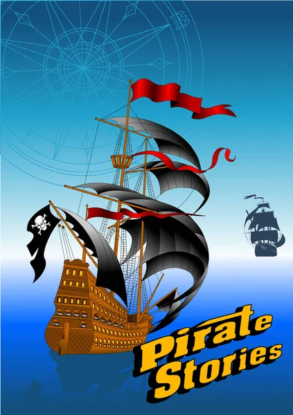 Piratenschip Aanvallende Een Koopvaardijschip Vector Illustratie — Stockvector