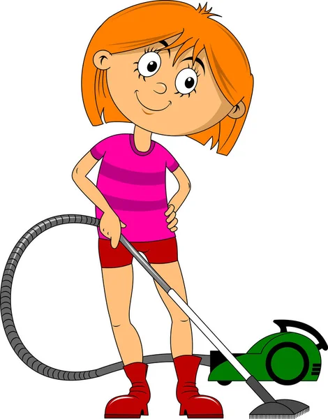 Woman Vacuum Cleaner Clip Art Illustration Vecto — Stock Vector