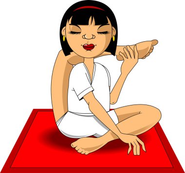Beyaz taytlı güzel bir kadın yoga ve jimnastik yapıyor.