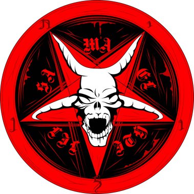  Beyaz bir sırt grubunda pentagramda okült bir kafatası keçisi