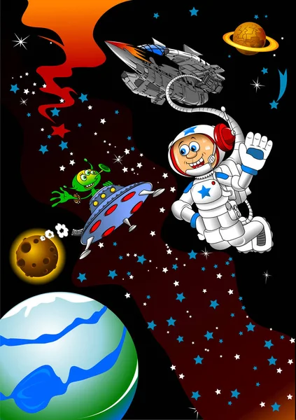 在零重力的情况下在太空中漂浮的宇航员 — 图库矢量图片