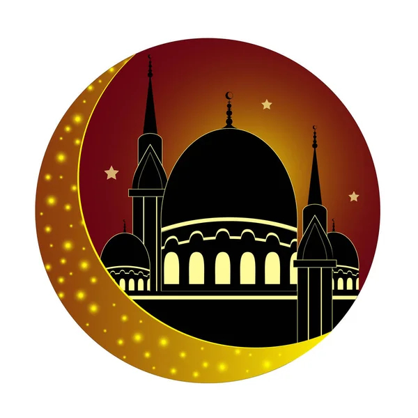 Měsíc Mešity Muslimského Svatého Měsíce Ramadánu Kareem Ramadan Mubarak Silueta — Stockový vektor