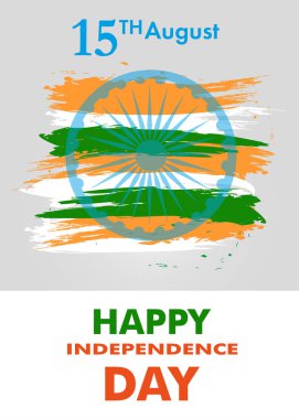 Hint bağımsızlık günü ile Ashoka tekerlek 15 inci Ağustos. Başlık sayfası veya poster ulusal bayrak renkleri. Vektör çizim.