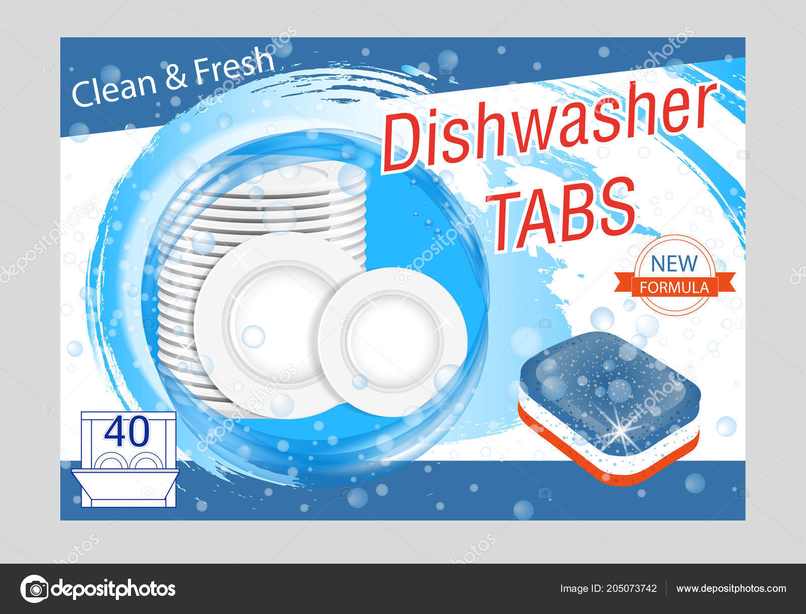 Dishwasher Detergent Tabs Realistic Illustration Plates Water Splash