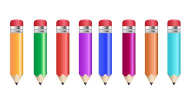 Beyaz arka plan üzerinde izole renkli kalemler. vektör çizim.