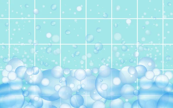 Mosaico Azulejos Fondo Con Burbujas Jabón Flotando Anuncios Limpiadores Baño — Archivo Imágenes Vectoriales