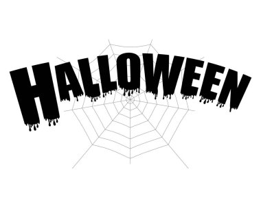 Mutlu Halloween metin afiş örümcek ağı ile. Vektör çizim.