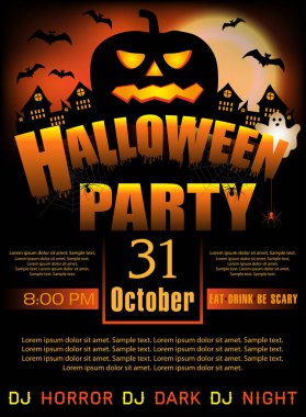 Parti Halloween veya poster ve kabak ile banner şablon davetiyesi. Vektör çizim.
