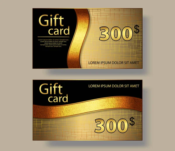 Gift Card Con Nastro Oro Voucher Modello Coupon Sconto Illustrazione — Vettoriale Stock