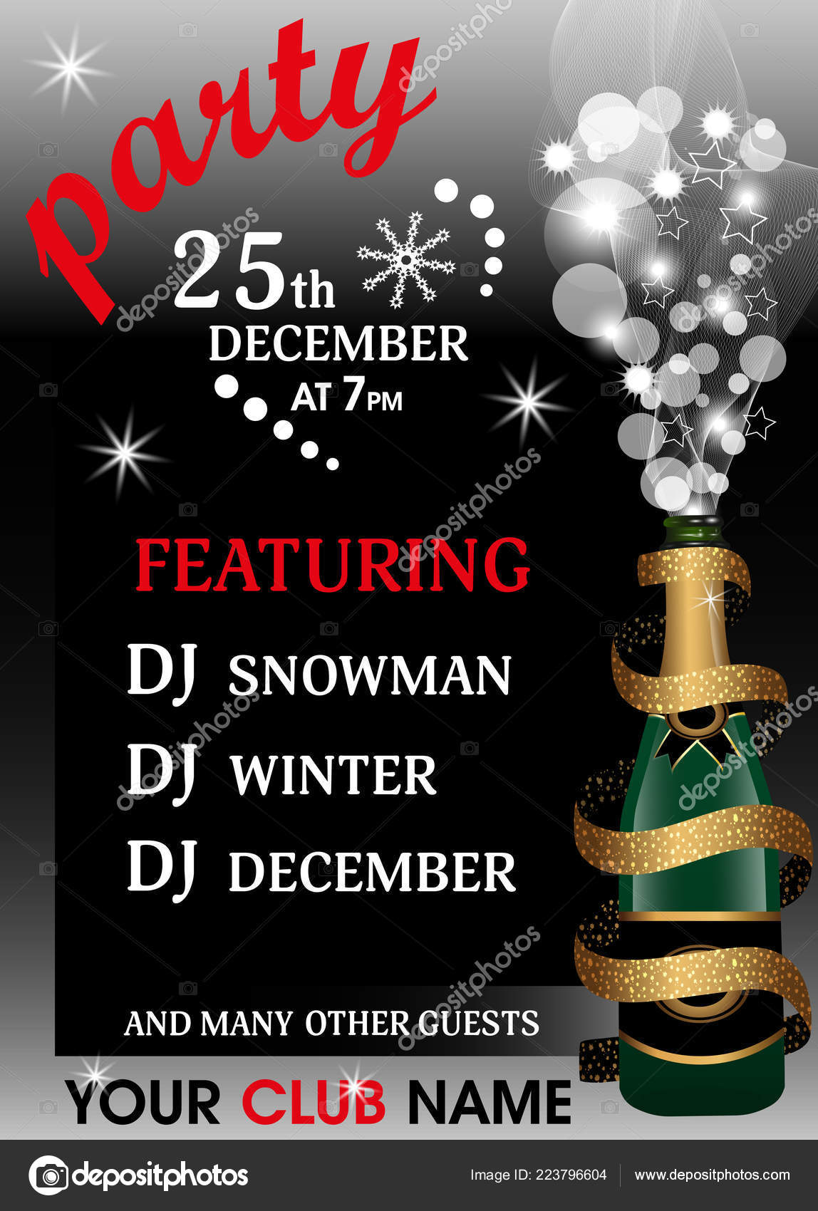 Christmas New Year Party Invitation Template Holiday Background Champagne Bottle Stock Vector C Nataliakarebina