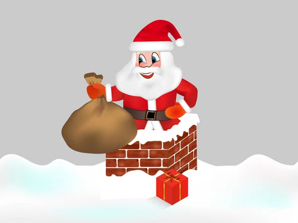 Santa Claus Desciende Por Chimenea Guarda Una Bolsa Regalos Ilustración — Vector de stock