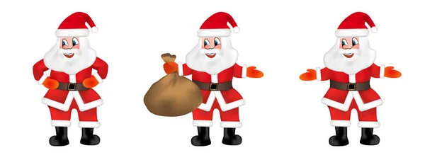 Set Santa Claus Hält Eine Tüte Voller Geschenke Isoliert Auf — Stockvektor