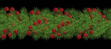 Çilek için gerçekçi görünümlü Noel ağacı dalları kenarlığını süslenmiş