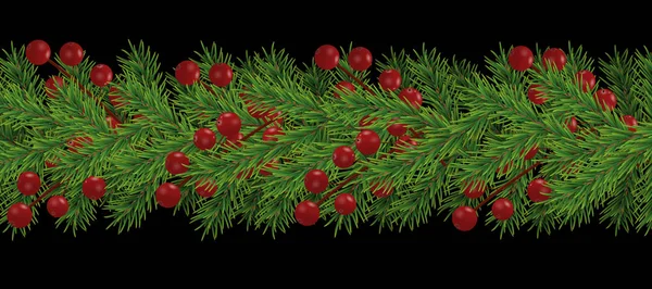 Okraji Realisticky Vypadající Vánoční Strom Větví Zdobený Bobule Pro — Stockový vektor