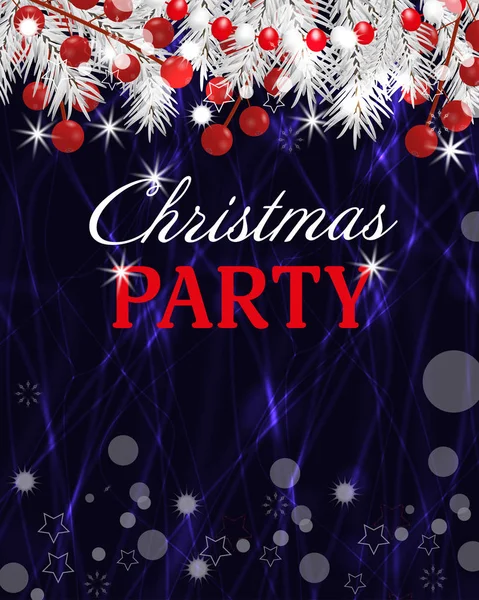 Invitación Fiesta Fondo Oscuro Navidad Con Ramas Blancas Abeto Baya — Vector de stock