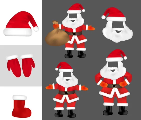 Costume Santa Claus Accessoires Photo Barbe Moustaches Set Masque Noël — Image vectorielle