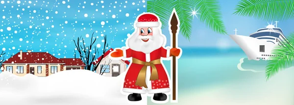 Ρωσική Santa Claus Πατέρα Frost Προσκαλεί Από Χειμώνα Καλοκαίρι Γιορτάσουν — Διανυσματικό Αρχείο