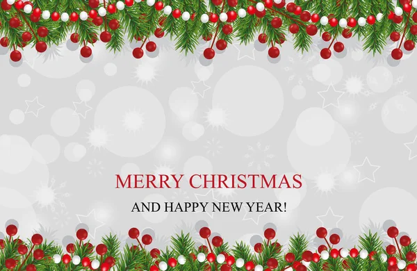 Kerstmis Achtergrond Met Garland Nieuwjaar Decoratie Met Spar Takken Kralen — Stockvector