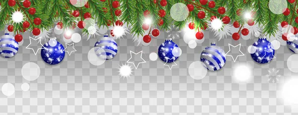 Navidad Feliz Año Nuevo Frontera Guirnalda Ramas Árbol Navidad Con — Vector de stock