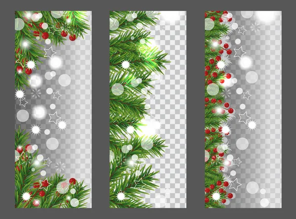 Gyűjtemény Karácsonyi Újévi Függőleges Banner Határon Vagy Girland Karácsonyfa Holly — Stock Vector