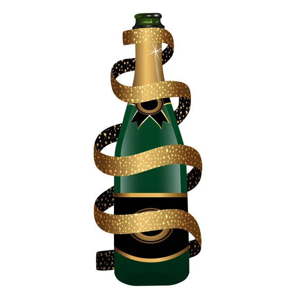 Champagnerflasche Mit Goldenem Band Bedeckt Glasflasche Isoliert Auf Weißem Hintergrund — Stockvektor
