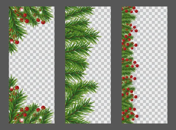 Sada Vánoce Nový Rok Vertikální Banner Věnec Nebo Hranice Vánoční — Stockový vektor
