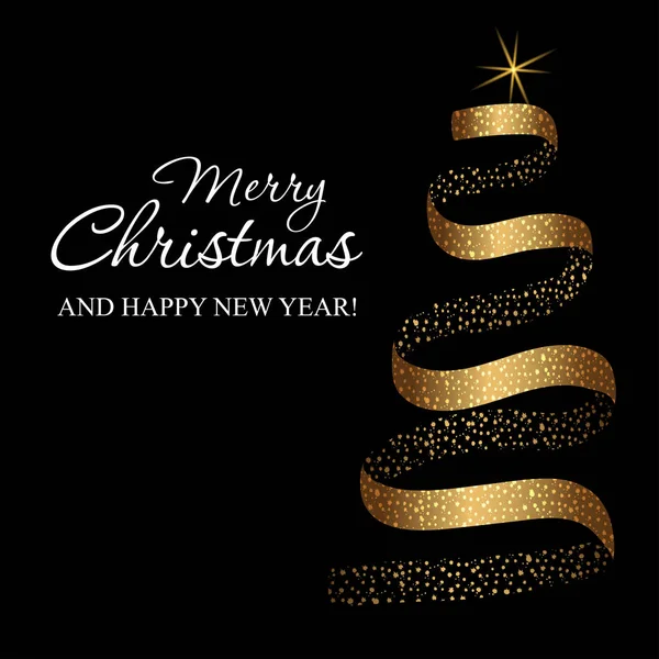 Χριστούγεννα Και Πρωτοχρονιά Φόντο Χριστουγεννιάτικο Δέντρο Φτιαγμένο Από Χρυσό Κορδέλα — Διανυσματικό Αρχείο
