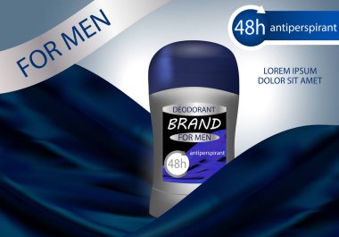 Uzun süreli deodorant terlemeyi önleyici erkeklerde gri ambalaj için. Vektör çizim.